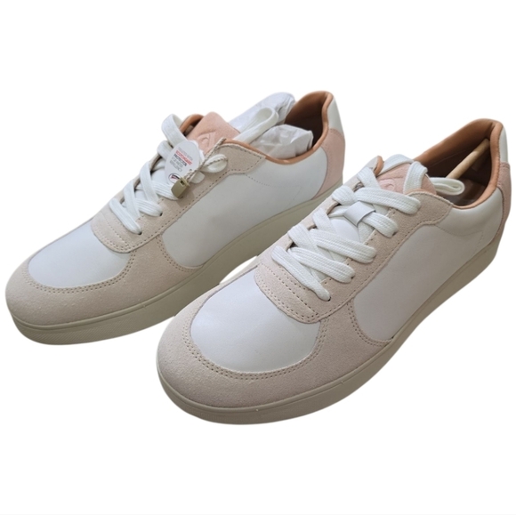 NIB Fitflop Rally Leather Suede Panel Sneakers 10 Urban White Pink Salt - Picture 2 of 10